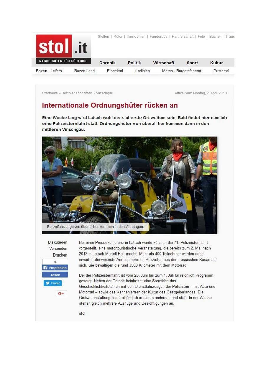 Pressebericht über die Sternfahrt 2018 auf stol.it